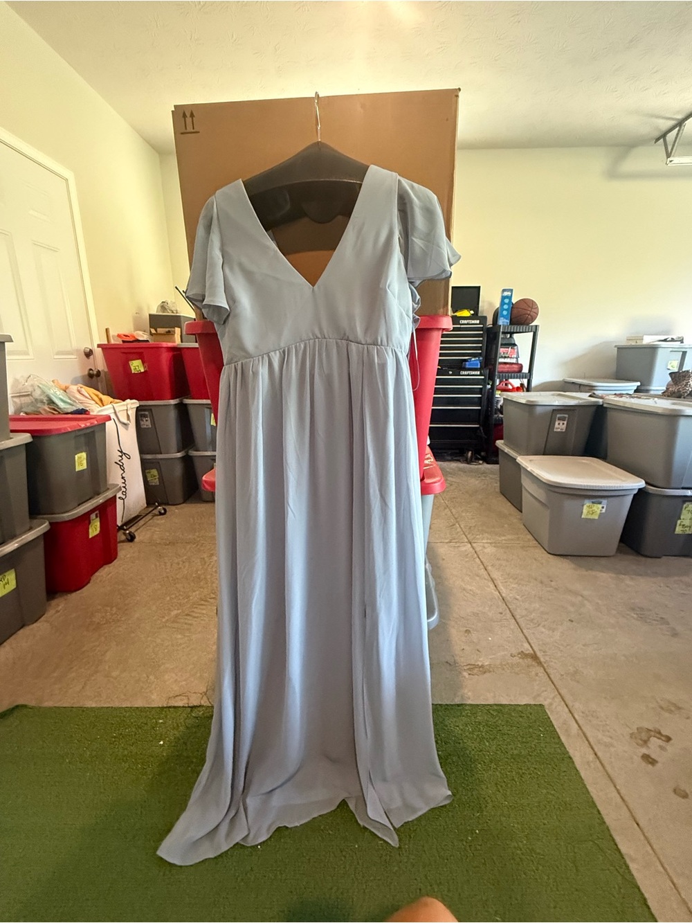 Light Blue V-Neck Flutter Sleeve Maxi Dress p77